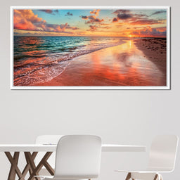 Sunset Over an Ocean Beach Shore - NicheCanvas