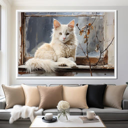 White Cat Oil Painting - NicheCanvas