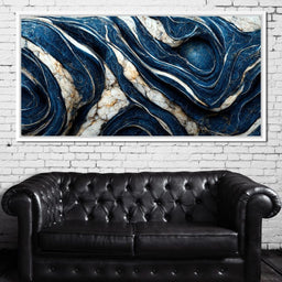 Luxury Abstract Marble in Blue, White & Black - NicheCanvas
