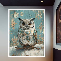 Winter Owls Golden Gaze - NicheCanvas