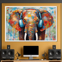 Elephant Listening Music with Headphone - NicheCanvas