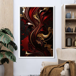 The Marble-Lux Collection: Dark Red & Vibrant Gold 09 - NicheCanvas
