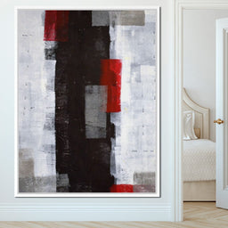 Grey & Red Abstract Art Painting - NicheCanvas