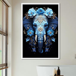 Elephant Bloom in Mystic Blue - NicheCanvas
