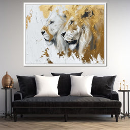 White & Gold Lions - NicheCanvas