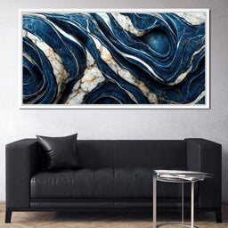 Luxury Abstract Marble in Blue, White & Black - NicheCanvas