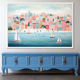 Sailboats in Dreamy Cityscape - NicheCanvas