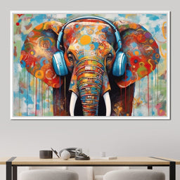Elephant Listening Music with Headphone - NicheCanvas