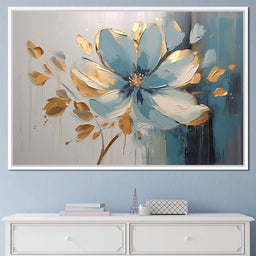 Minimalist Turquoise Gold Flower - NicheCanvas