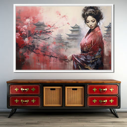 Geisha Amidst Blossoming Hues - NicheCanvas