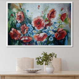 Poppies & Blue Flowers - NicheCanvas