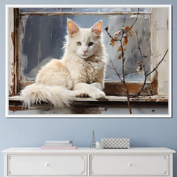 White Cat Oil Painting - NicheCanvas