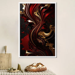 The Marble-Lux Collection: Dark Red & Vibrant Gold 09 - NicheCanvas