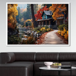 Blue House in the Woods - NicheCanvas