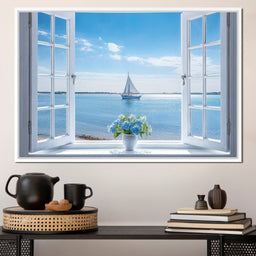 Azure Breeze Window View - NicheCanvas