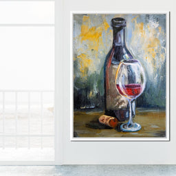 Bottle & Glass of Wine - NicheCanvas