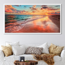 Sunset Over an Ocean Beach Shore - NicheCanvas
