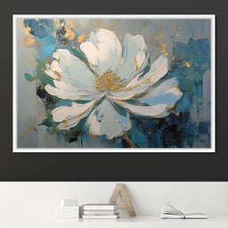 Turquoise Gold Flower in Bloom - NicheCanvas