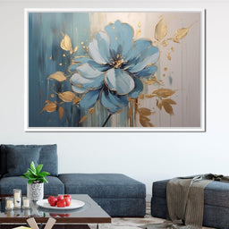 Golden Lotus in Turquoise Bloom - NicheCanvas