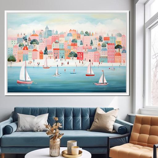 Sailboats in Dreamy Cityscape Canvas Print