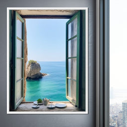 Oceanic Vista Through Wooden Pane - NicheCanvas