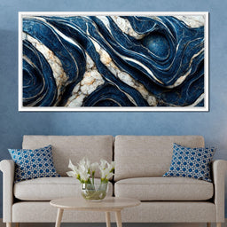 Luxury Abstract Marble in Blue, White & Black - NicheCanvas