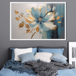 Minimalist Turquoise Gold Flower - NicheCanvas