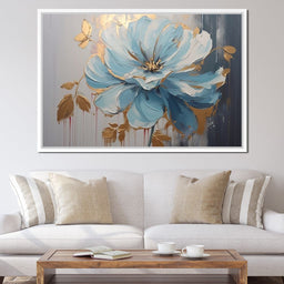 Golden Petals in Turquoise Bloom - NicheCanvas