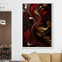 The Marble-Lux Collection: Dark Red & Vibrant Gold 09 - NicheCanvas