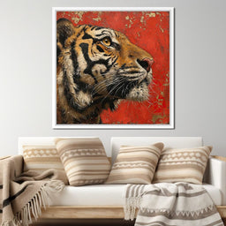 Tiger Gaze in Vermilion Majesty - NicheCanvas