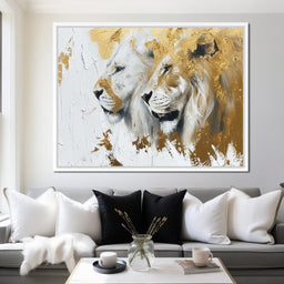 White & Gold Lions - NicheCanvas