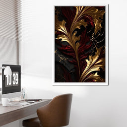 The Marble-Lux Collection: Dark Red & Vibrant Gold 04 - NicheCanvas