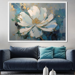 Turquoise Gold Flower in Bloom - NicheCanvas