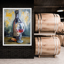 Bottle & Glass of Wine - NicheCanvas
