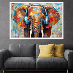 Elephant Listening Music with Headphone - NicheCanvas