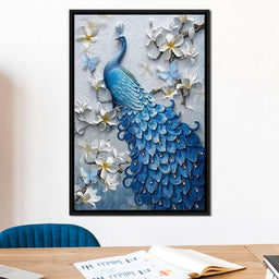 Blue Peacock Flower 1 panel Left - NicheCanvas