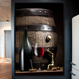 Wine bottle and barrel - NicheCanvas