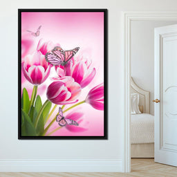 Bouquet of Pink Tulips & Butterflies - NicheCanvas