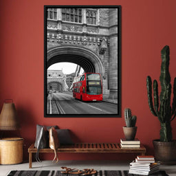 Red Bus Passing on the Tower Bridge - NicheCanvas