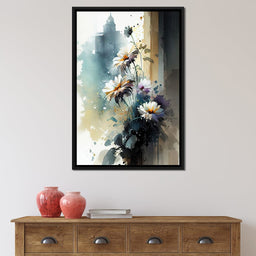 White & Teal Watercolor Flowers - NicheCanvas