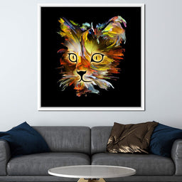 Colorful Cat on Black Background - NicheCanvas