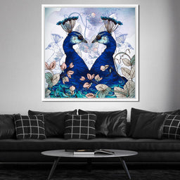 Blue Floral Peacocks - NicheCanvas