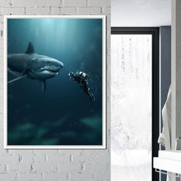 Shark Meets Diver - Zenzdesign - NicheCanvas