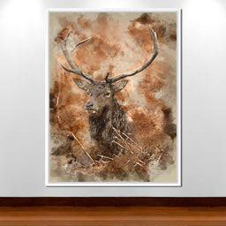Red Deer Stag on Brown Background - NicheCanvas