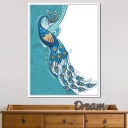 Peacock on Turquoise & White Background - NicheCanvas