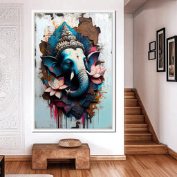 Blue Ganesh Portrait - NicheCanvas