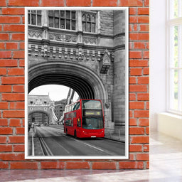 Red Bus Passing on the Tower Bridge - NicheCanvas