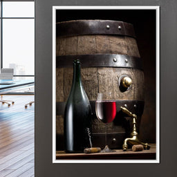 Wine bottle and barrel - NicheCanvas