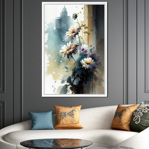 White & Teal Watercolor Flowers Canvas Print