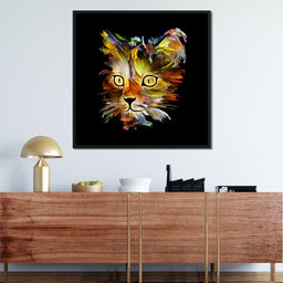 Colorful Cat on Black Background - NicheCanvas